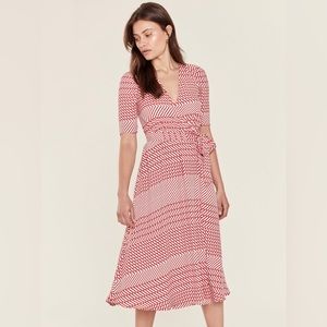 NWT Joie Cata Wrap Midi Dress Size 4 Red White Wrap Dress